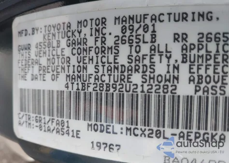 2002 Toyota Avalon Xls from USA, damaged, VIN 4T1BF28B92U212282